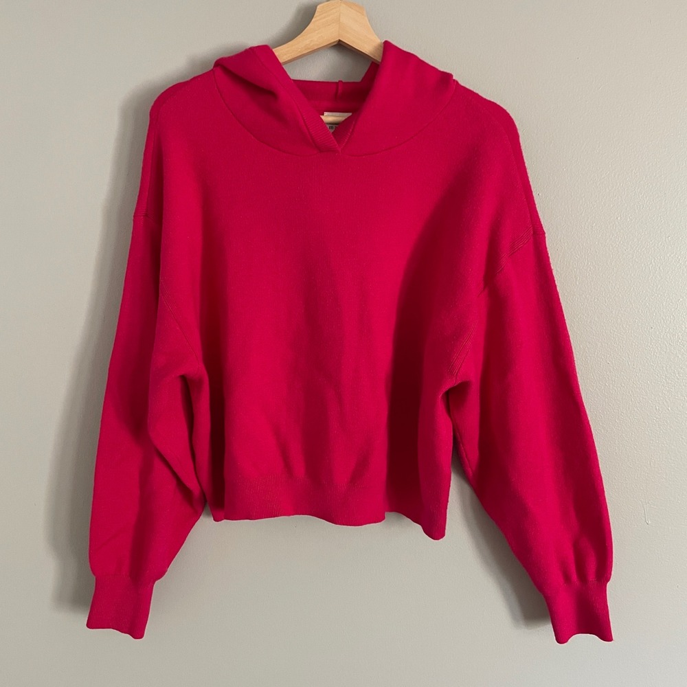 Maeve Sweater Hoodie Womens Medium Pink Knit Pullover Barbiecore Athleisure